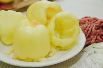 Purified Bulgarian pepper. Ingredients for cooking.