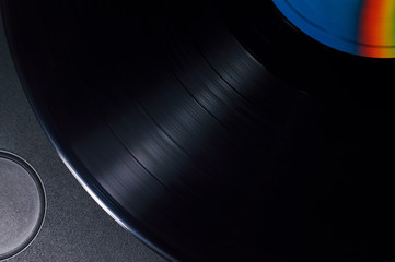 vinyl disc on turntable close up