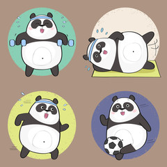 Cute Panda Bear Character. Fitness set. Vector illustration