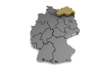 Fototapeta premium Metal germany map, with Mecklenburg-Vorpommern region, highlighted in gold.3d render