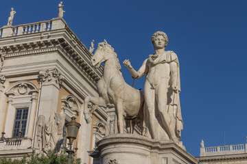 Fototapeta na wymiar Statue of Castor at Cordonata stairs in Rome