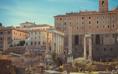 Fototapeta premium Ancient roman ruins at Roman Forum