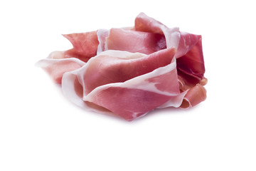 Raw ham leg sliced on the white