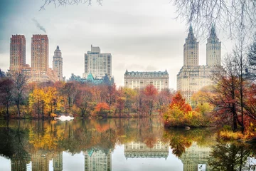 Wall murals Central Park The lake in Central park, New York City at autumn day, USA