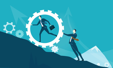 Business people running up to the top of mountain on the way towards the success. Concept illustration 