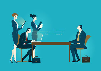 Group of business people on meeting. Interviewing the candidate. Business concept illustration.