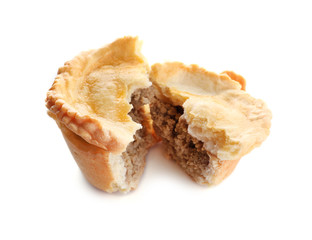 Delicious little meat pie on white background