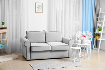 Comfortable sofa in living room
