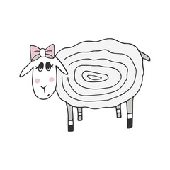 Cute hand drawn nursery poster with unique little sheep in scandinavian style. Monochrome vector illustration