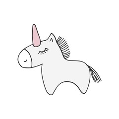Cute hand drawn nursery poster with unicorn in scandinavian style. Monochrome vector illustration