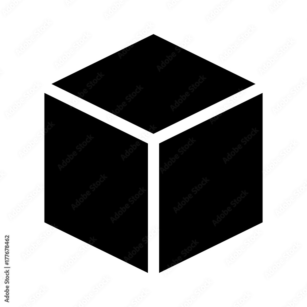 Wall mural three dimensional or 3d cube hexahedron flat vector icon for apps and websites