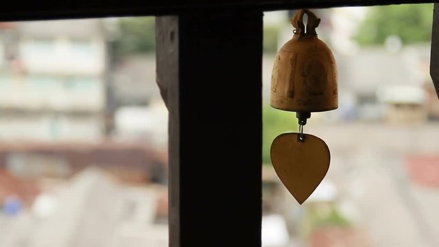 Sacral bells in Wat Saket Ratcha Wora Maha Wihan the Golden Mount . Bangkok Thailand.