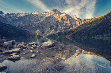 Tatra mountains, Morskie Oko lake, fall morning, Poland - obrazy, fototapety, plakaty