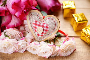 Roses, heart shape and gift boxes 
