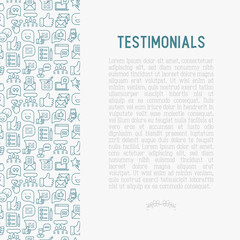 Naklejka premium Testimonials and quote concept with thin line icons of review, feedback, survey, comment. Vector illustration for banner, web page, print media.