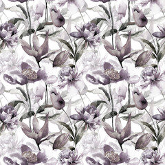 Seamless wallpaper with wild flowers - 177682290