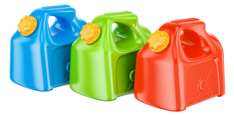 set of colored plastic jerrycans, 3D rendering