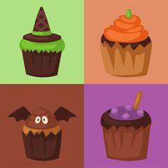 Halloween cupcake cookie food night cake party trick or treat candies vector illustration.