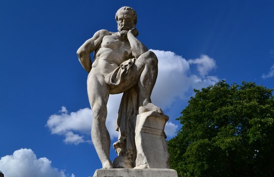 Inspirational statue of Gaius Marius, Consul of the Roman Republic, looking to the Ruins of Carthage,  tourist attraction in Luxembourg Garden, Paris, France