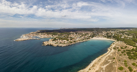 Naklejka na ściany i meble Aerial view of Verdon Beach on the Blue coast in the south of France