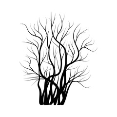 Bush with Bare Branches Icon Symbol Design. Vector illustration of bush isolated on white background. Black silhouette naked tree for winter or halloween composition.