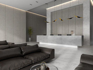 Interior of a hotel spa reception 3D illustration