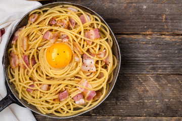 Pasta with bacon, egg and cheese