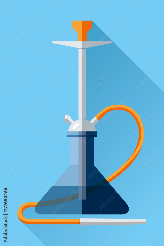 Poster hookah icon in flat style on color background. smoking accessory. vector design element