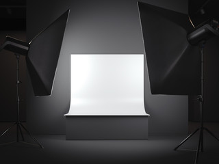Photostudio with a background for a subject survey. 3d rendering