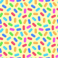 Colorful seamless pattern with pills. Medicament. Happy illustration. Confetti