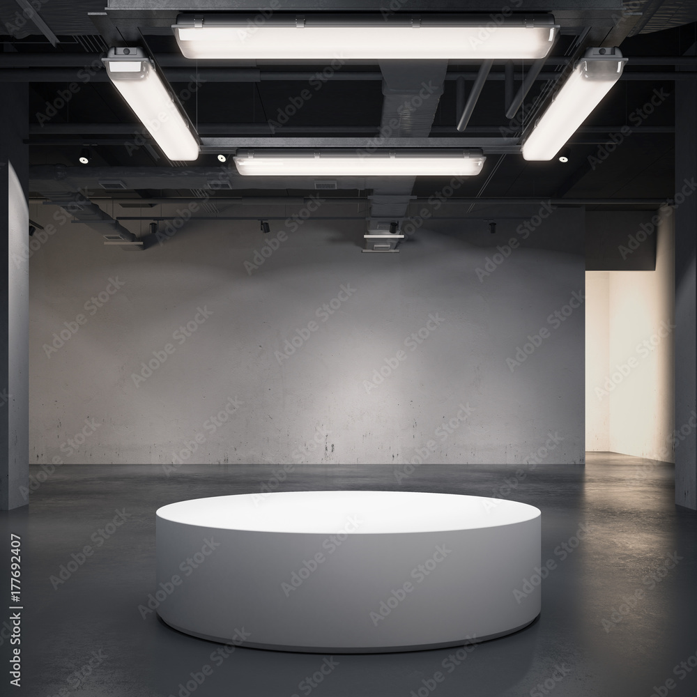 Poster round showcase in a gallery interior. 3d rendering