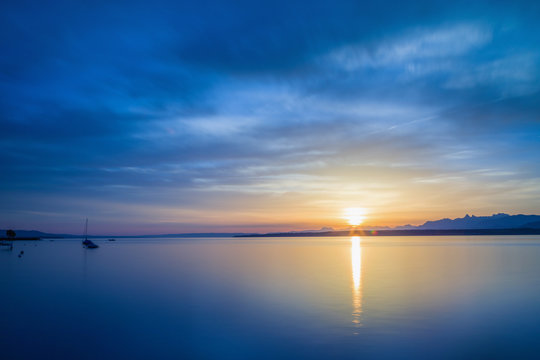 Beautiful Sunrise At The Lake Geneva Switzerland