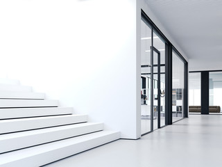 White steps in bright office. 3d rendering