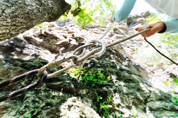 Equipment for rock climbing or mountaineering - insurance and carbine