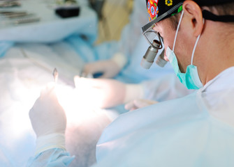 surgeons do surgery in a modern operating room or clinic