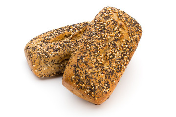 Freshly baked bread isolated on white background.