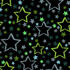 abstract seamless stars pattern. Grunge urban stars background in black and white colors for girls, boys, childish, fashion and sport clothes. Silhouette stars repeated backdrop.