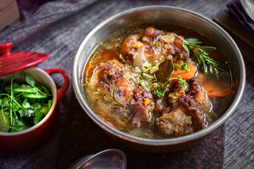 soup with beef in a bowl on the table