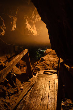Wooden bridge in Abrskil Cave near Otap village near the port of Ochamchire, Abkhazia