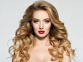 Peel and stick wall murals Pretty woman with long  hair and red lips.