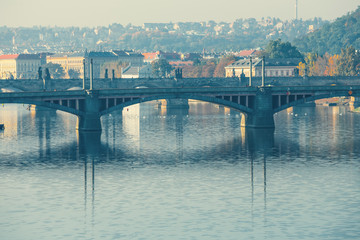 View of Charles Bridge and Vltava river in Prague, Czech Republic