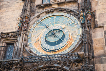 Close up of astronomical clock in Prague, Czech Republic