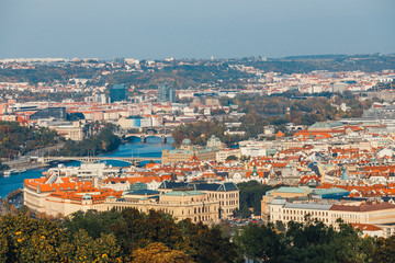 Fototapeta premium aerial view of old town in Prague, Czech republic, red tile roofs
