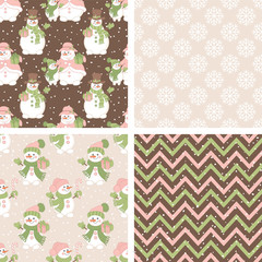 Vector Set of Christmas and New Year Seamless Patterns