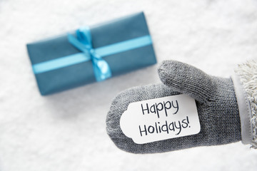 Turquoise Gift, Glove, Text Happy Holidays