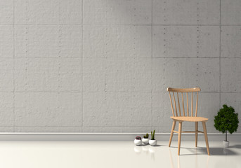 3D rendering of neutral interior with armchair on empty wall background. 