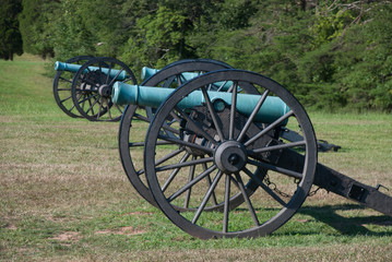 Cival war field cannons on two spoke-wheeled carriage