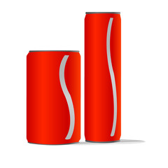 two red aluminum cans with one white line isolated background