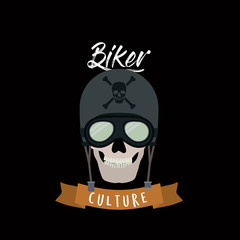 biker culture poster with skull motorcyclist with glasses