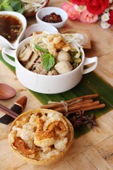 Pork noodle with vegetable and soup delicious